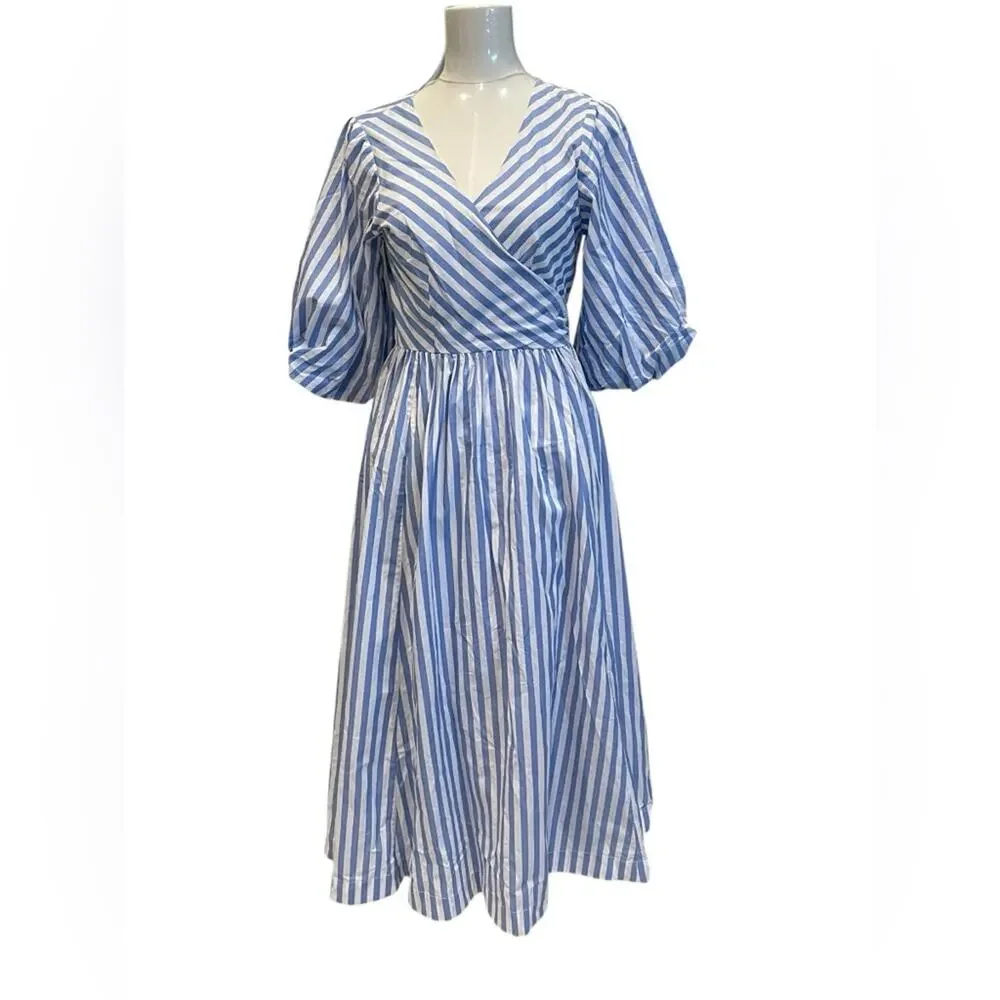 Staud Jodie Stripe Wrap Midi Dress Size:M - Picture 5 of 12